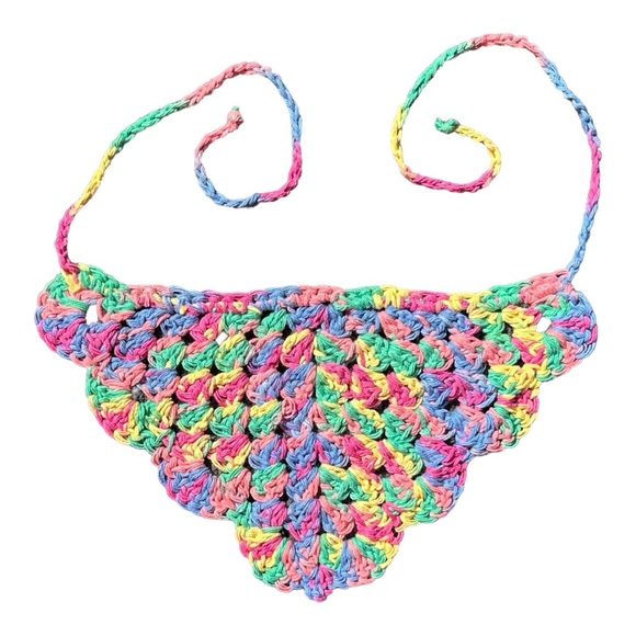 Multi coloured kid size bandanna, handmade crochet NWOT - Picture 2 of 6